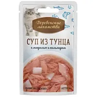 Деревенские лакомства Суп Тунец/Кальмар/Макрель пауч для кошек 35 г